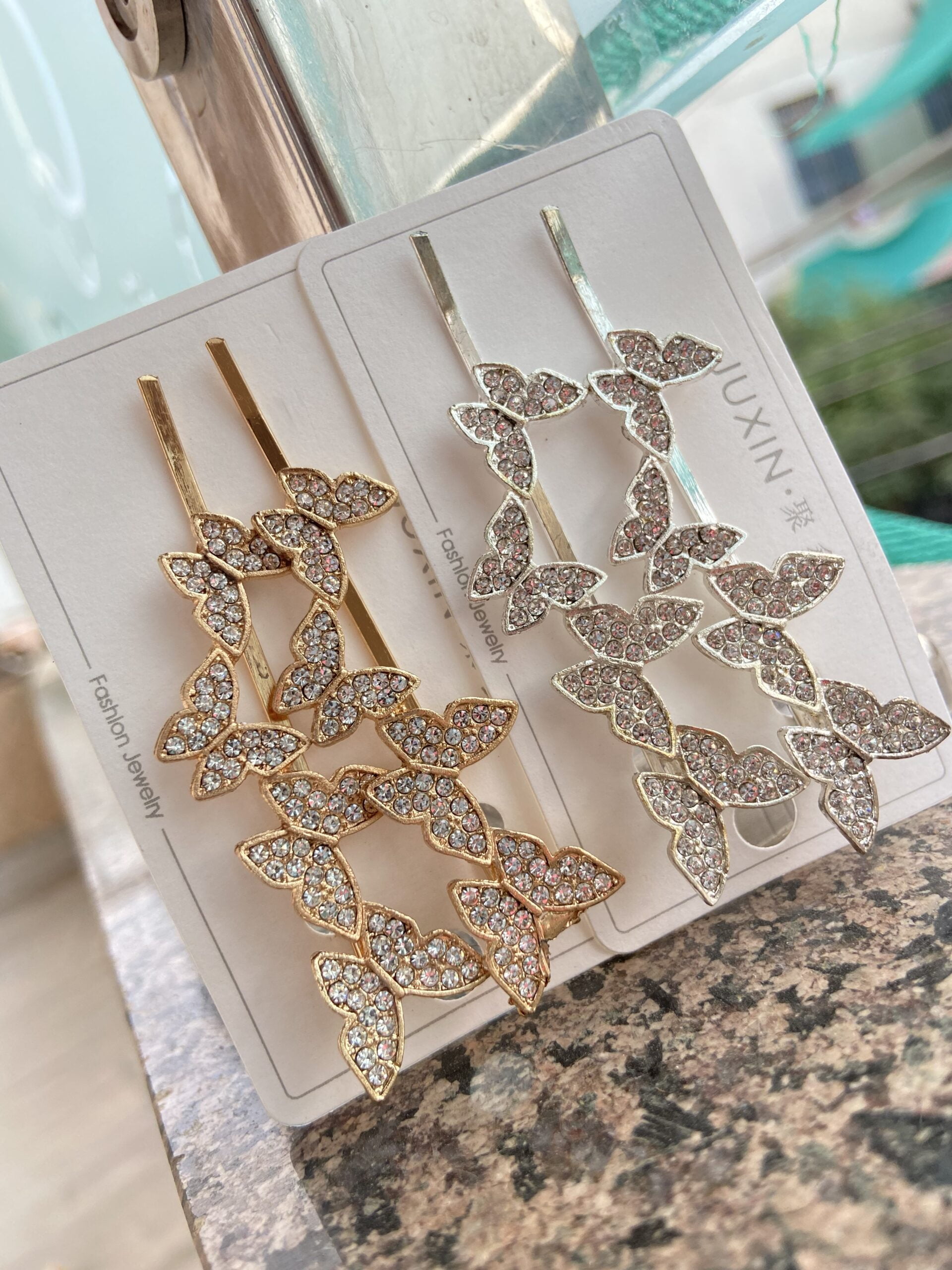 Butterfly rhinestone hairclips (pair)
