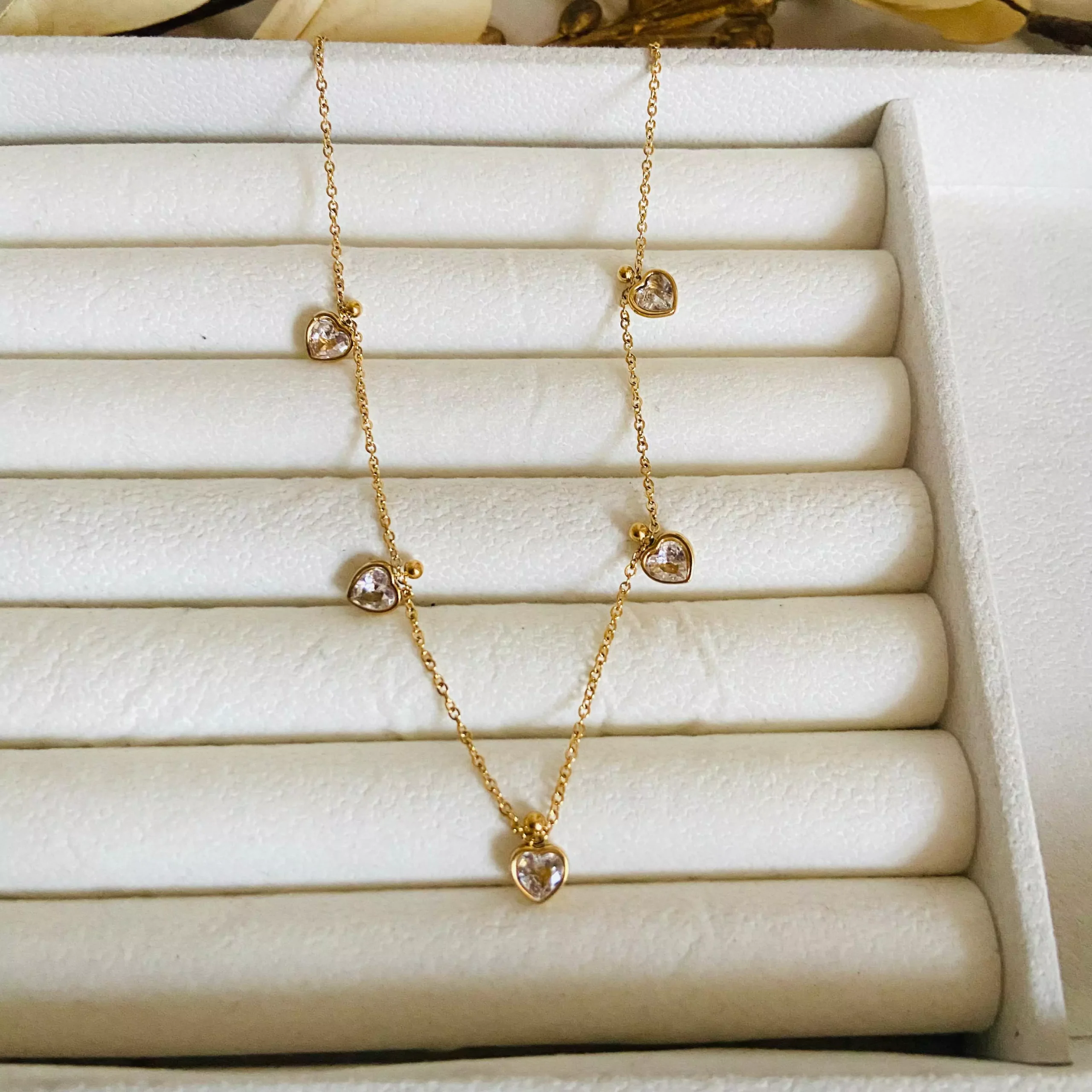 White Crystal Hearts Necklace