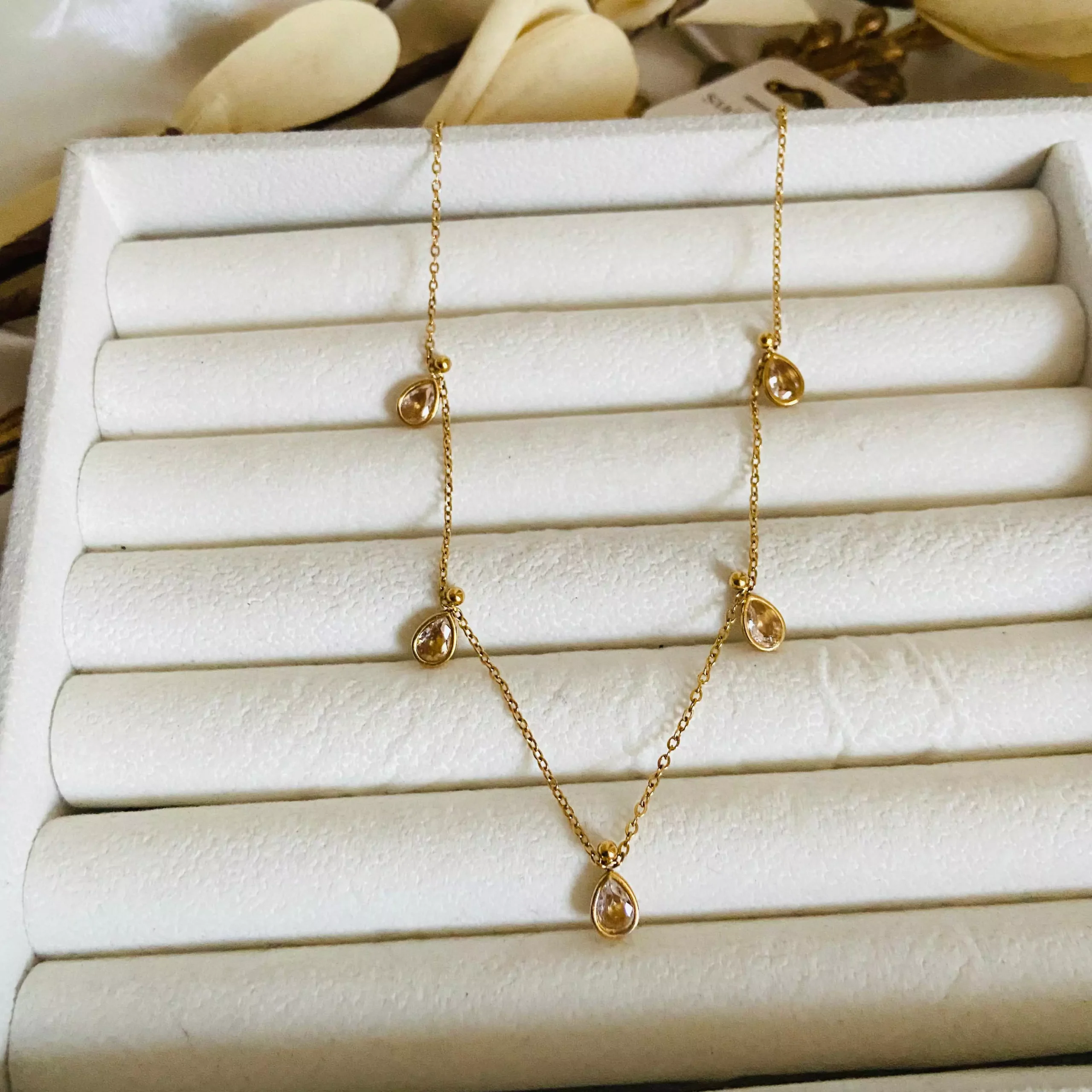 White Crystal Drop Necklace