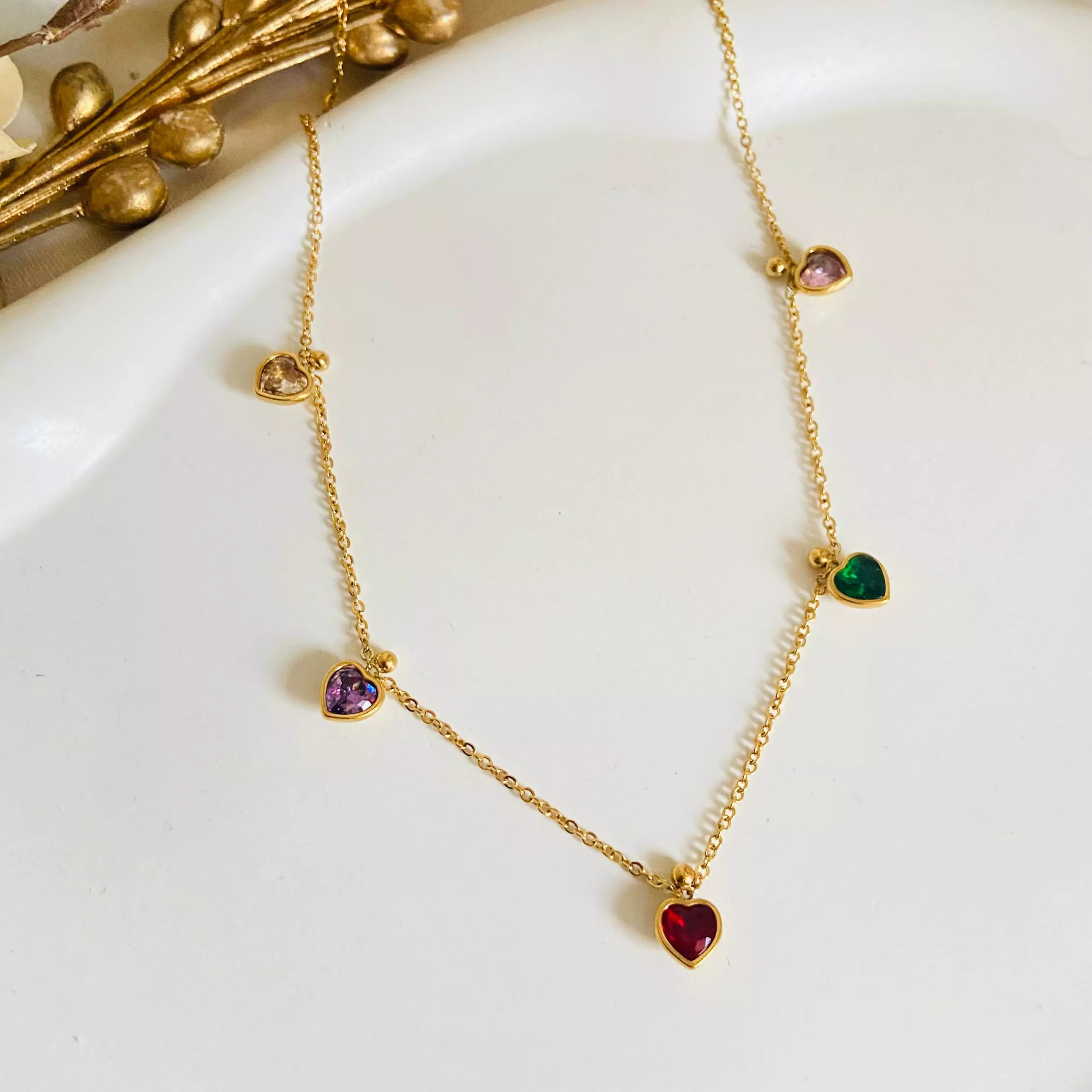 Multi Hearts Stone Necklace