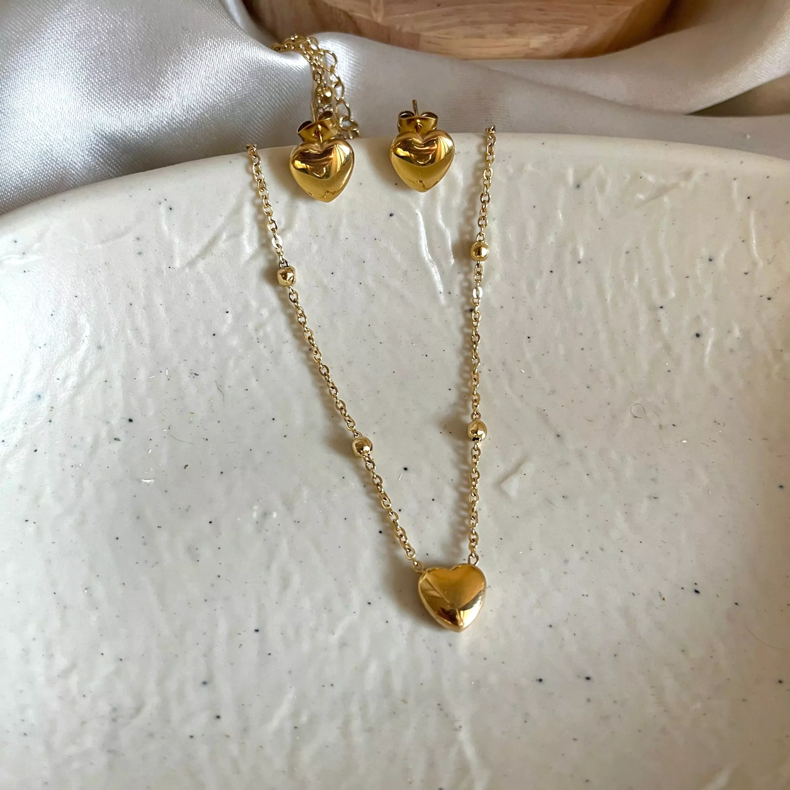 Gold Heart Necklace Earrings Combo