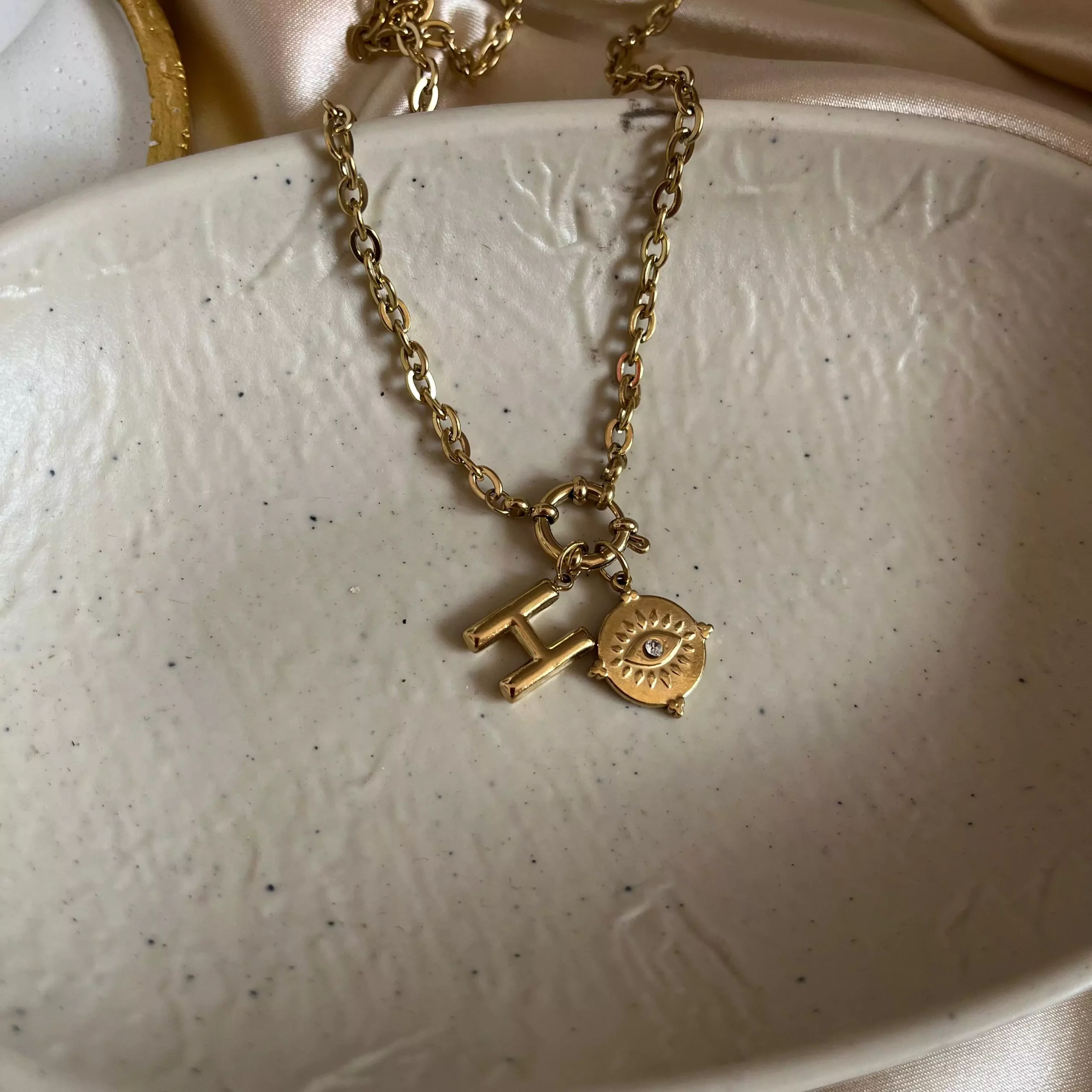 Multi Charms Necklace-20 (With Alphabet H)