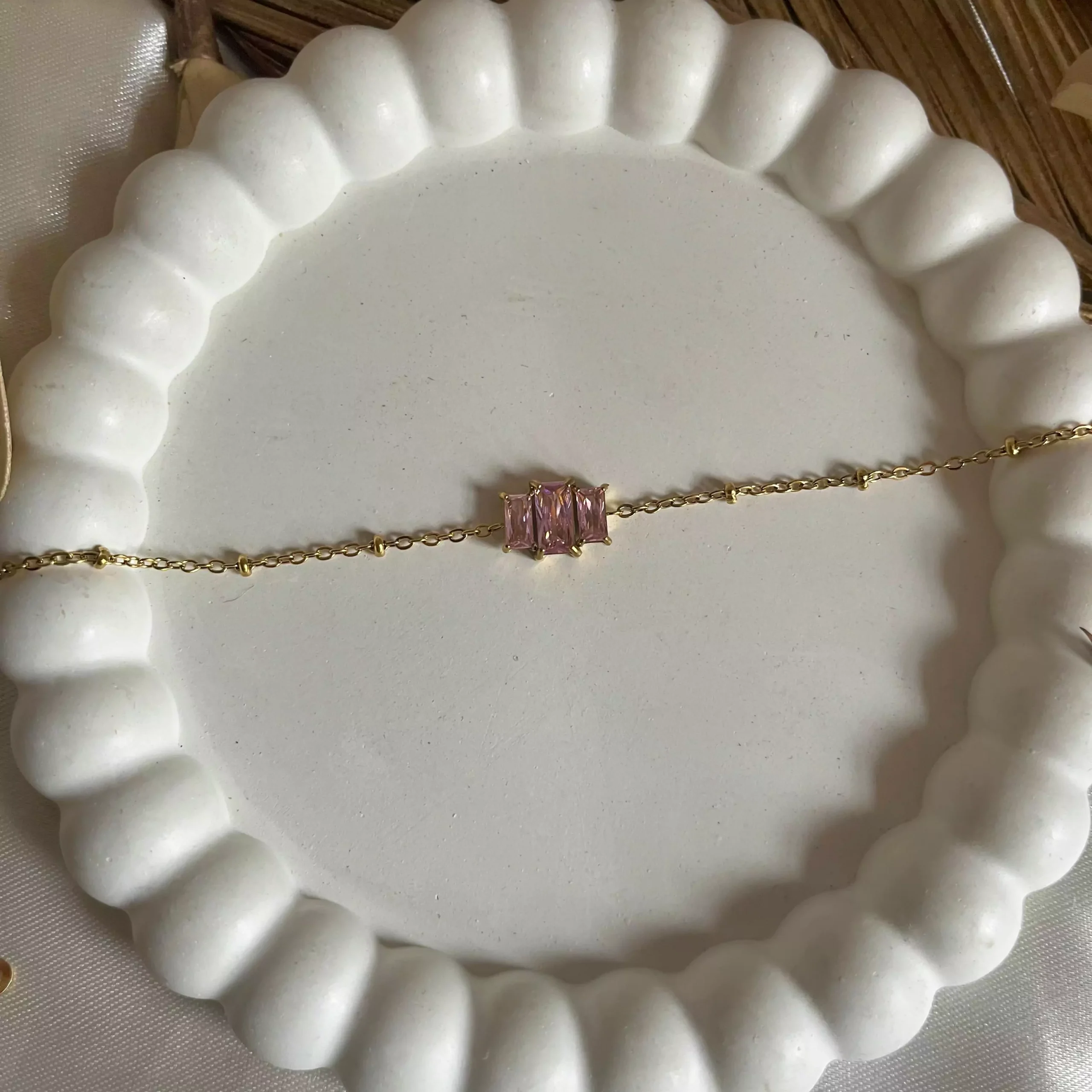 Tri Stones Bracelet- Pink