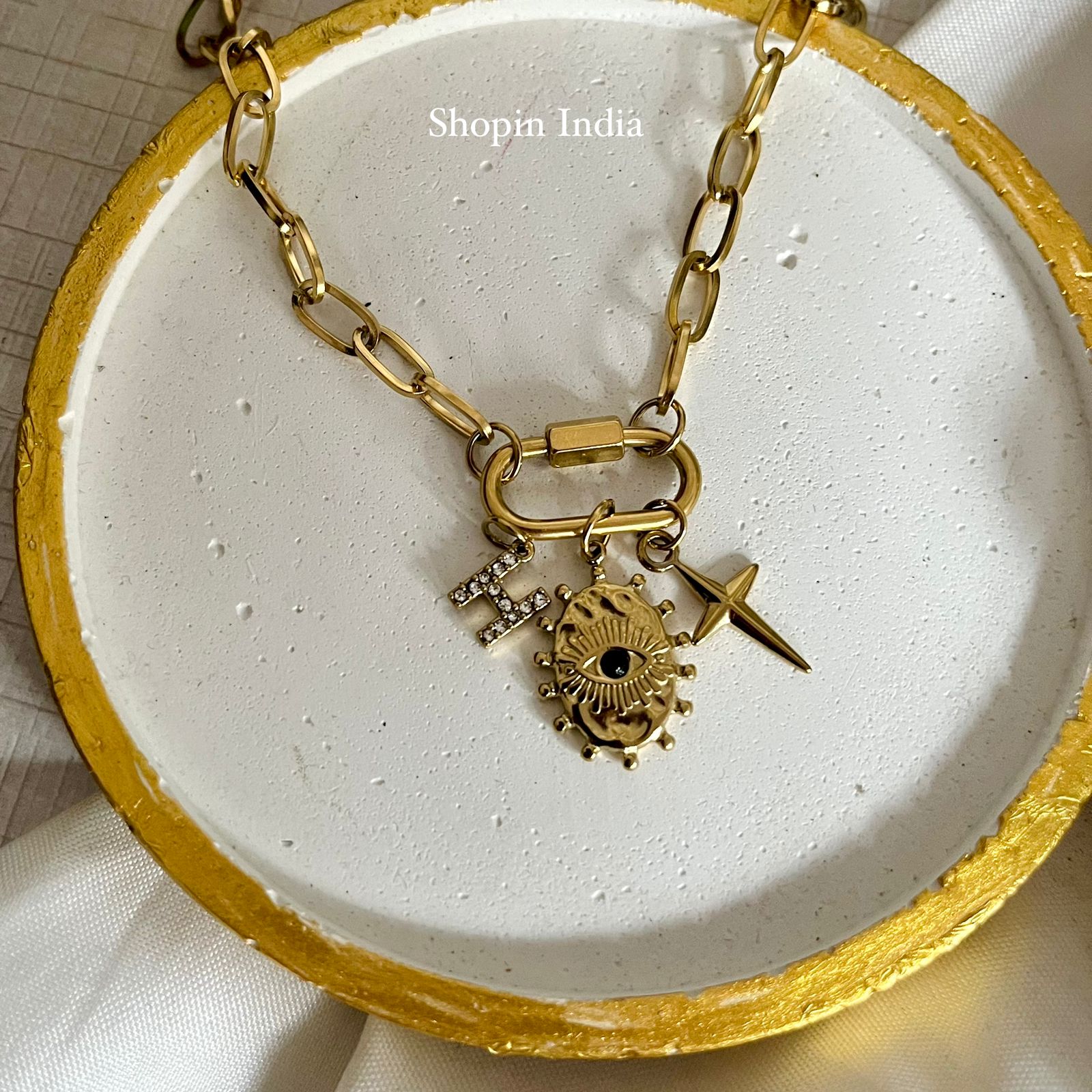 Multi Charms Linked Necklace- 9 (with Alphabet H)