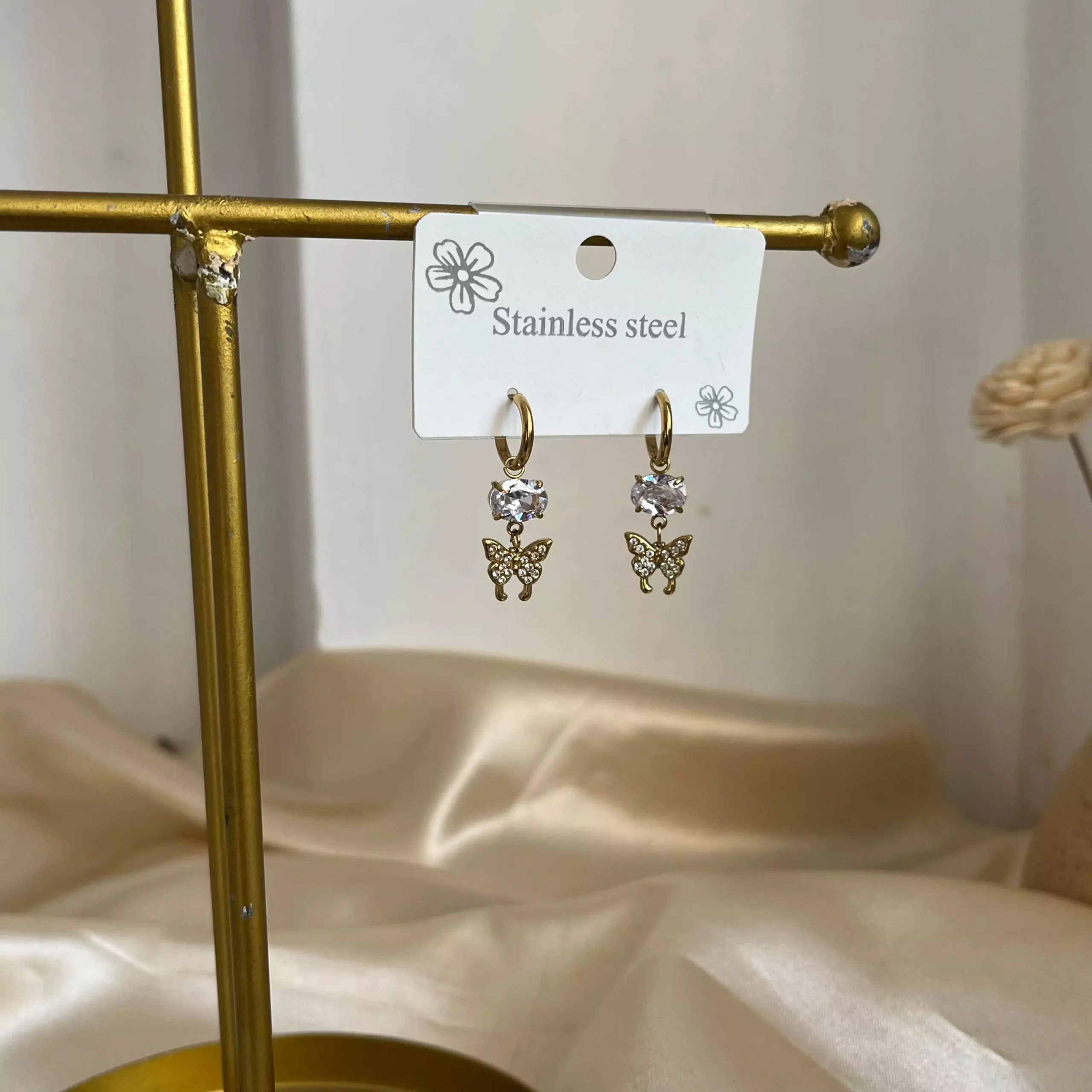 Butterfly Crystal Earrings- White
