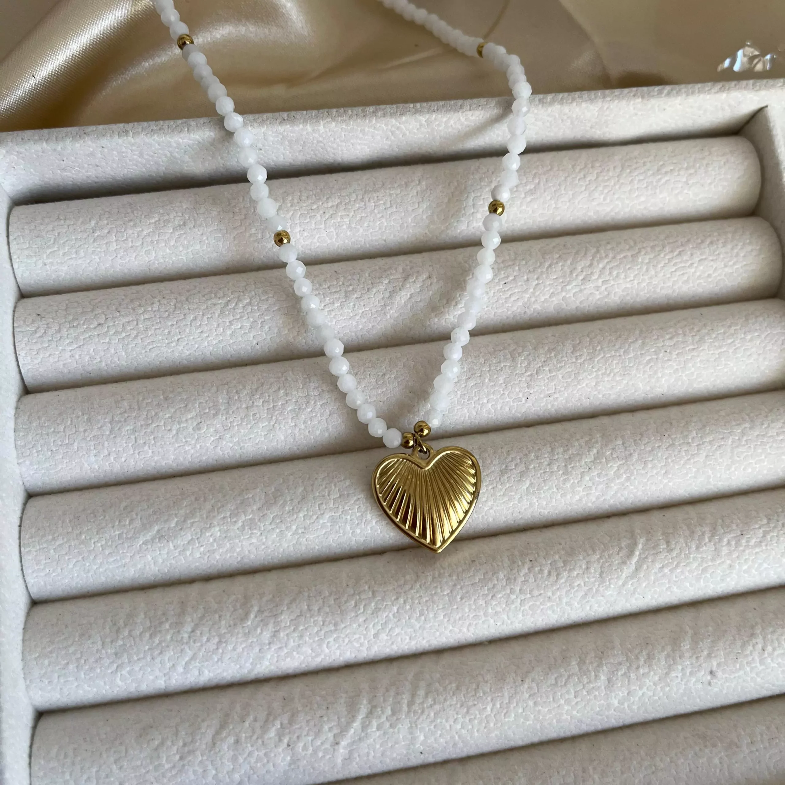 White Heart Beaded Necklace