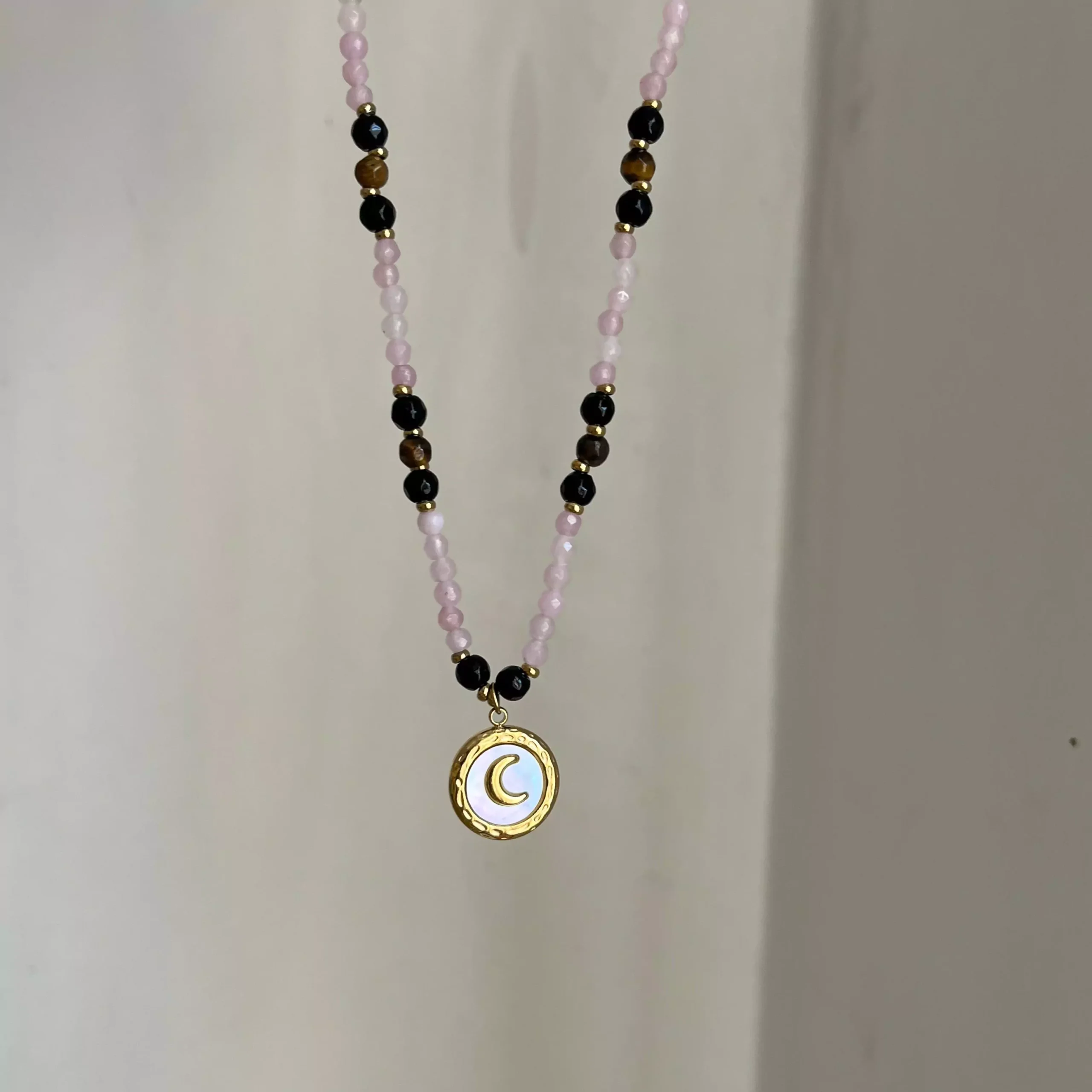 Moon Ship Pink Crystals Necklace
