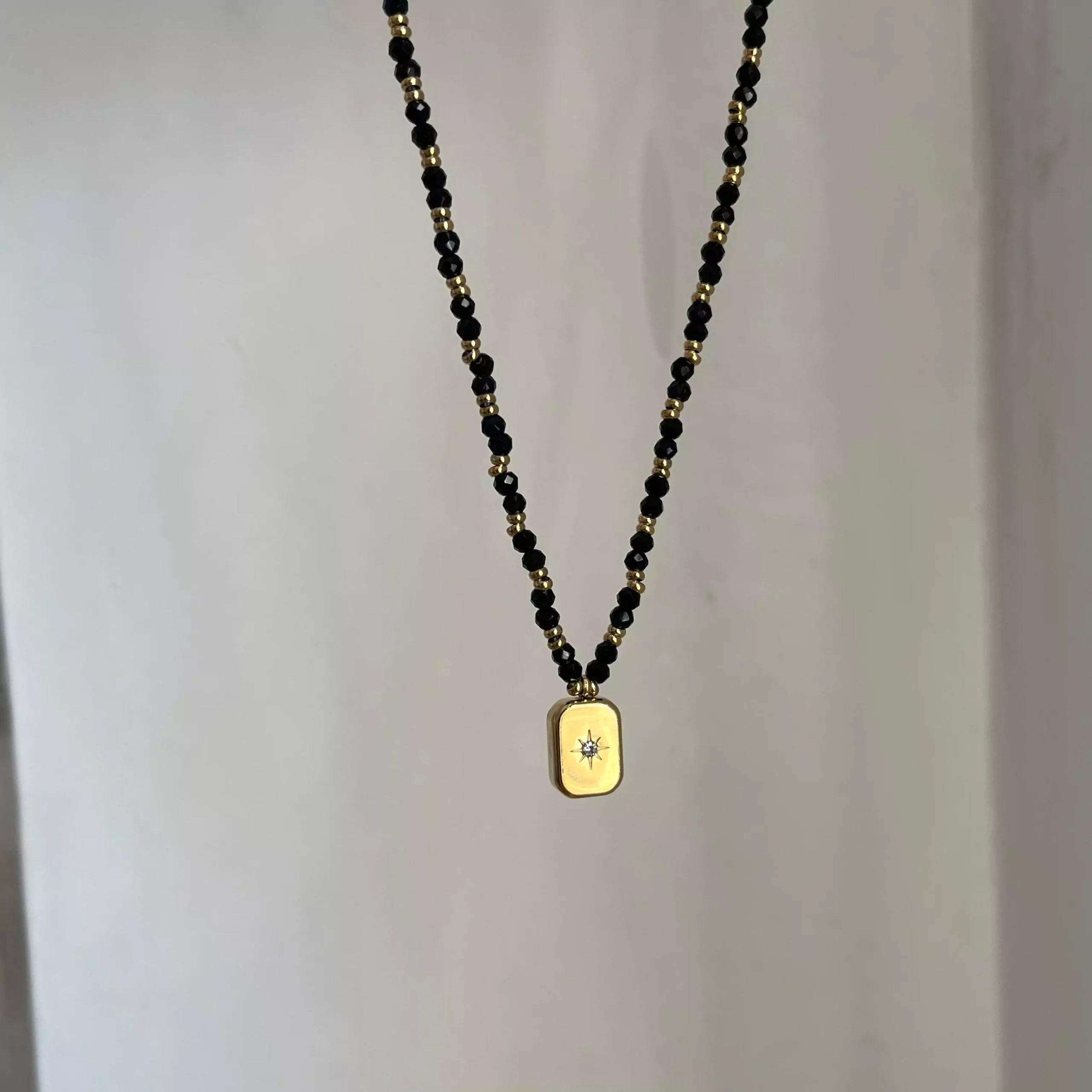 Star Block Black Beaded Necklace