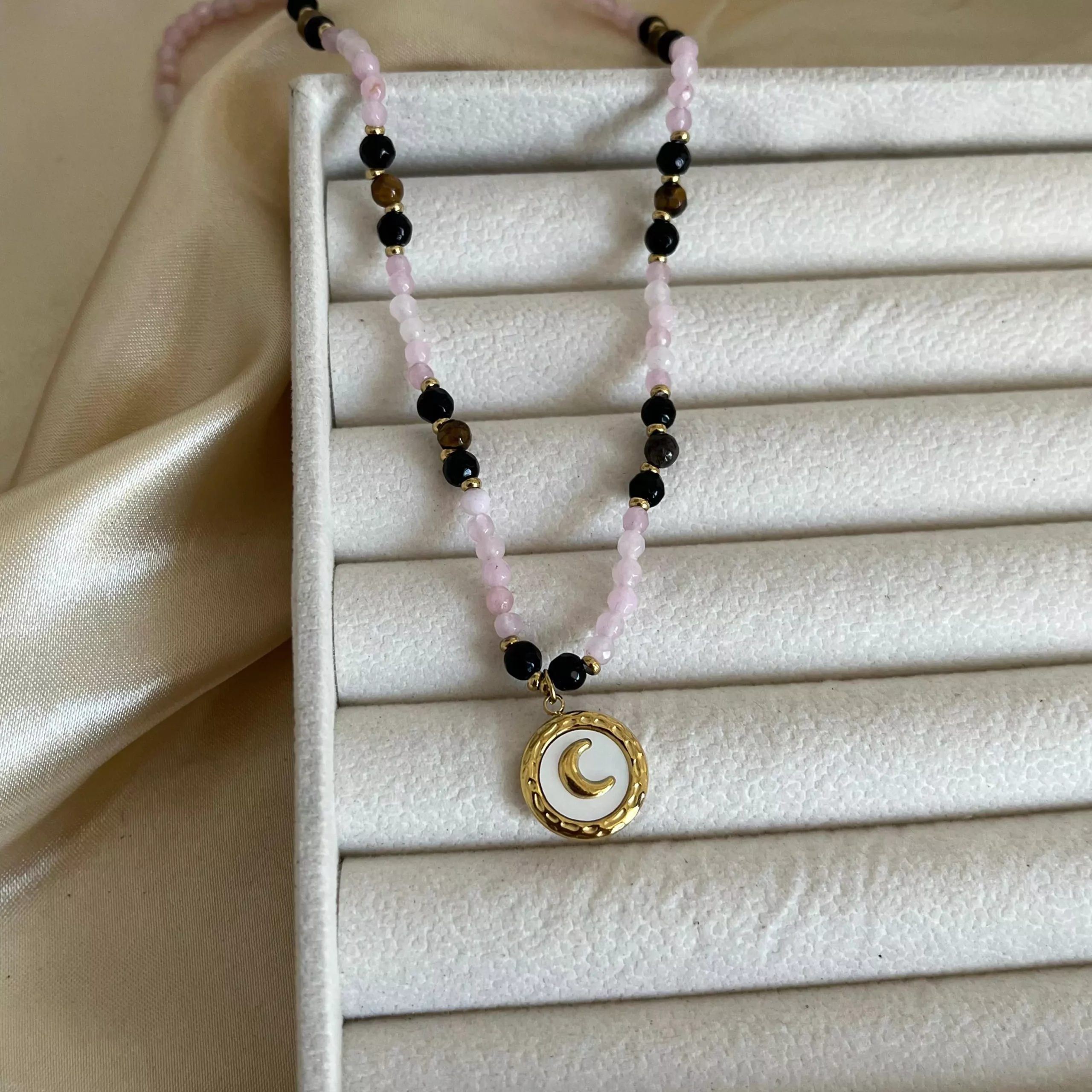 Moon Ship Pink Crystals Necklace - Image 2