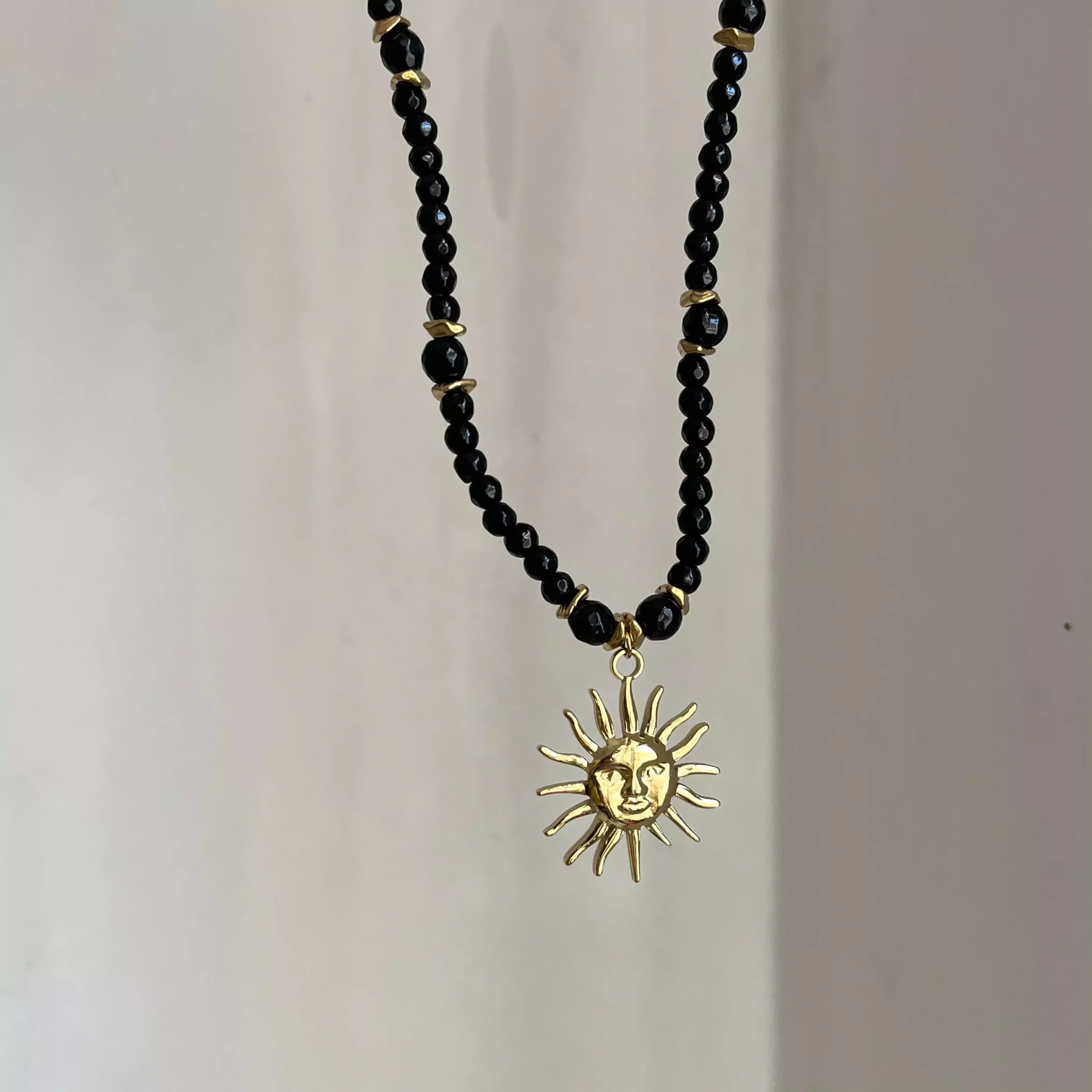 Sun Black Beaded Necklace