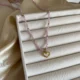 White Heart Pink Crystals Necklace