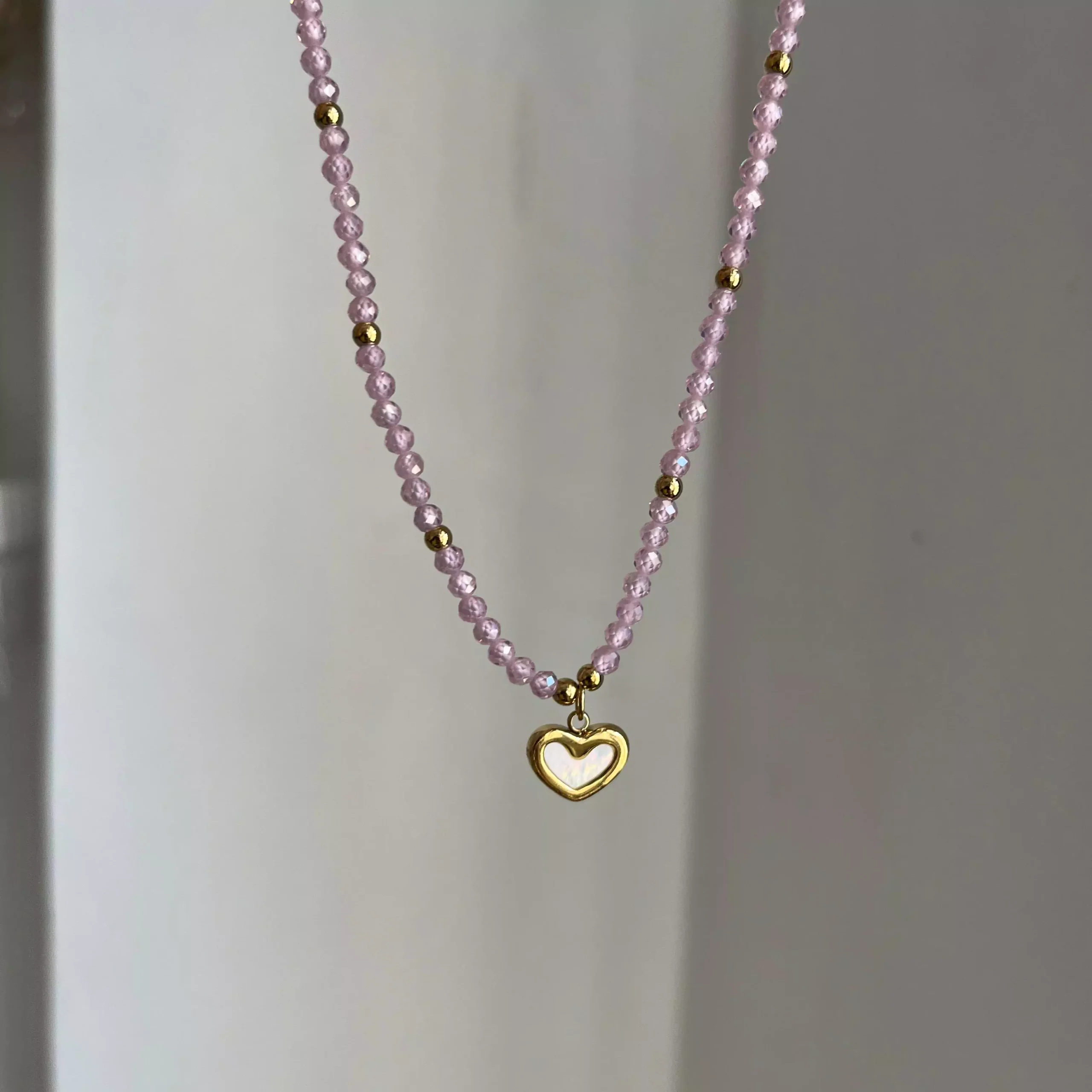 White Heart Pink Crystals Necklace - Image 2