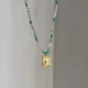 Turquoise Block Beaded Crystal Necklace
