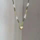 White Heart Green beads Necklace