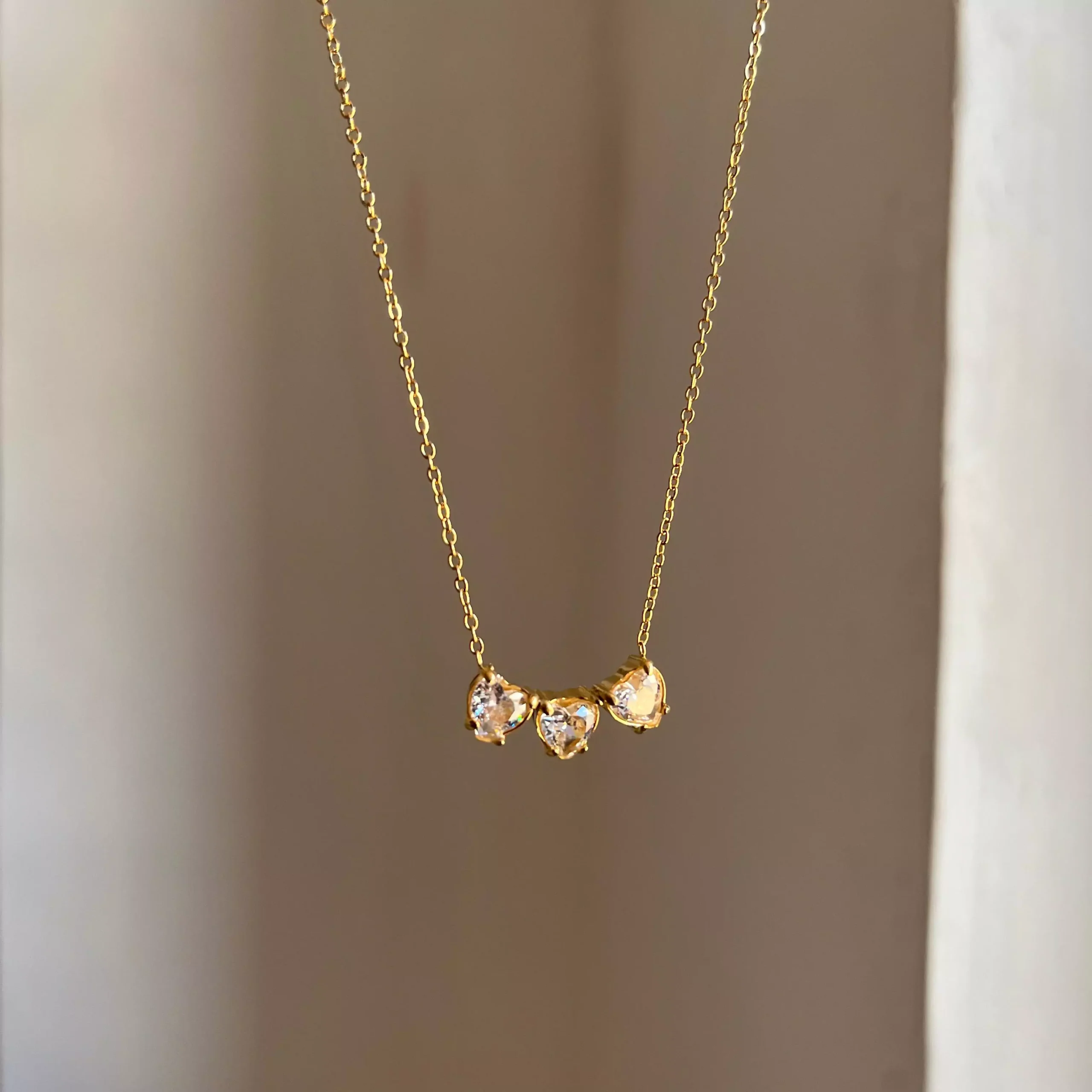 Tri Crystal Hearts Necklace