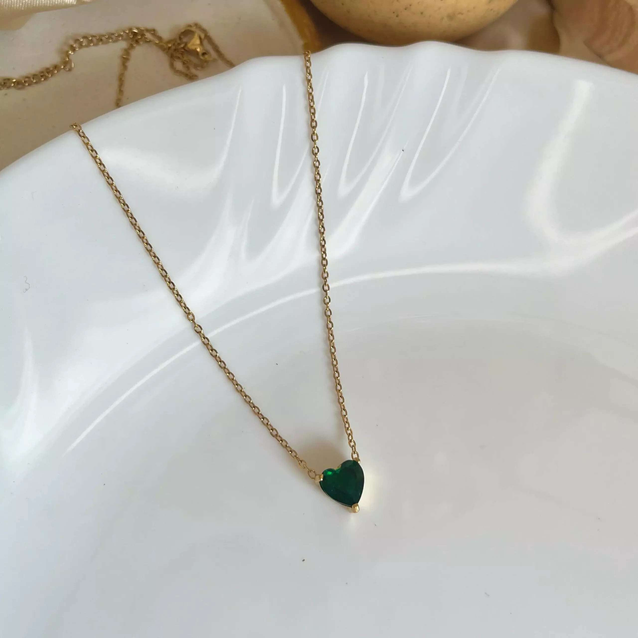 Crystal Heart Necklace- Green